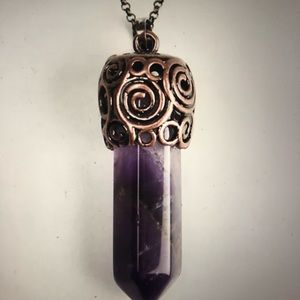 Amethyst Opalite  Hexagonal Pointed Copper Pendant